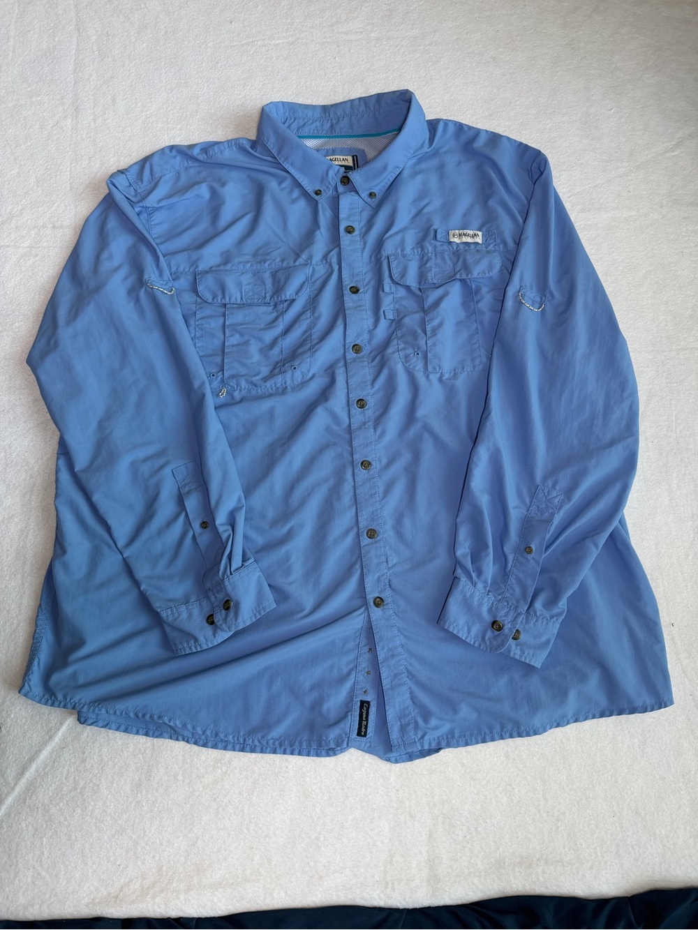 Magellan Outdoors Men’s Lightweight Button-Up Shirt Jacket in Light Blue 4XL